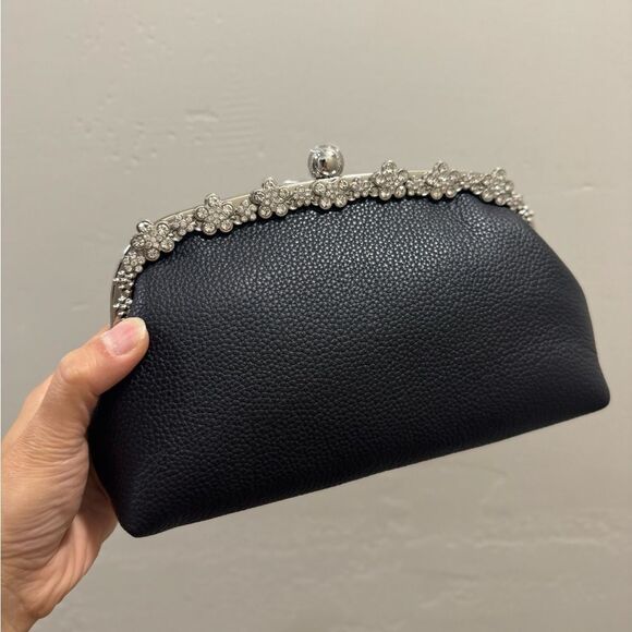 Black Genuine Togo Calfskin Handmade Push-lock Clutch/Wristlet/Evening Bag - Picture 2 of 10